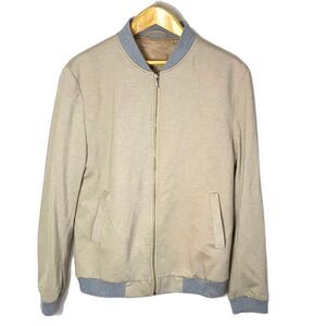 Topman Beige Gray Accents Zip Up Jersey Bomber Jacket Size 44/Large